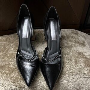 Franco Sarto Black Heels with Chain Detail